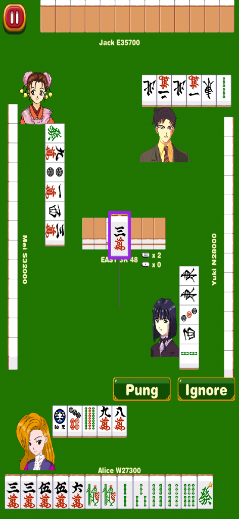 Mahjong School - Mahjong School gameplay showing a match against anime characters