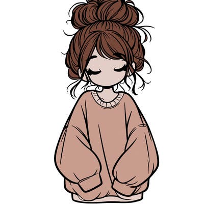 girl with baggy sweatshirt and messy bun