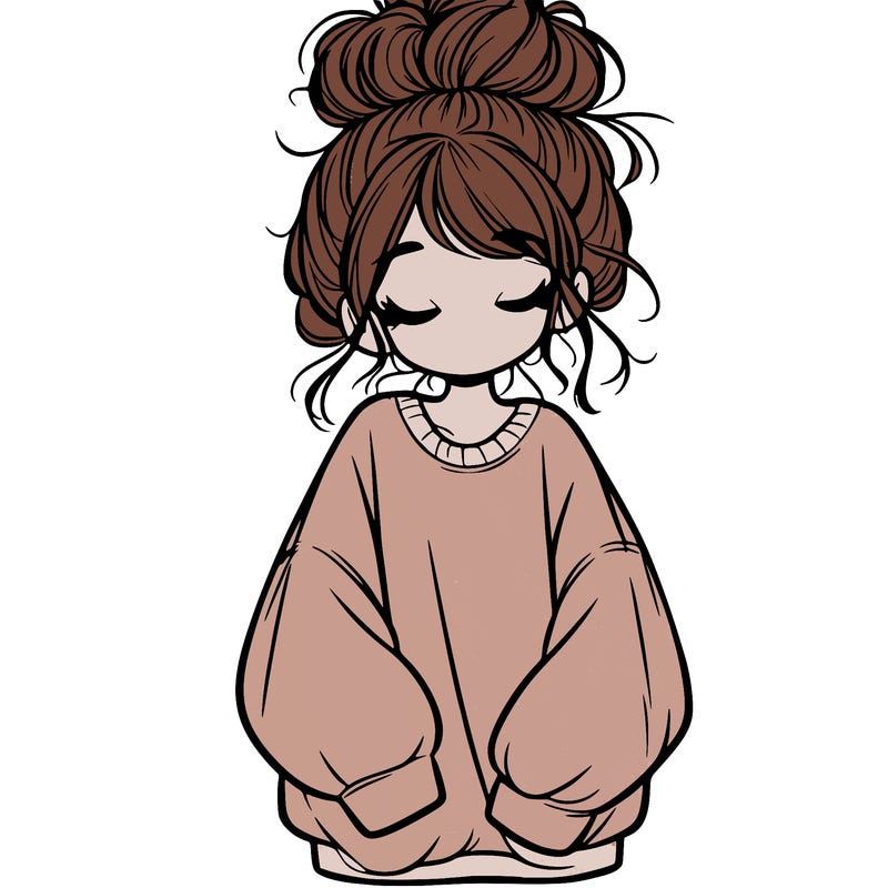 girl with baggy sweatshirt and messy bun