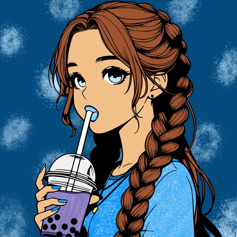 realistic girl with braided hair drinking boba