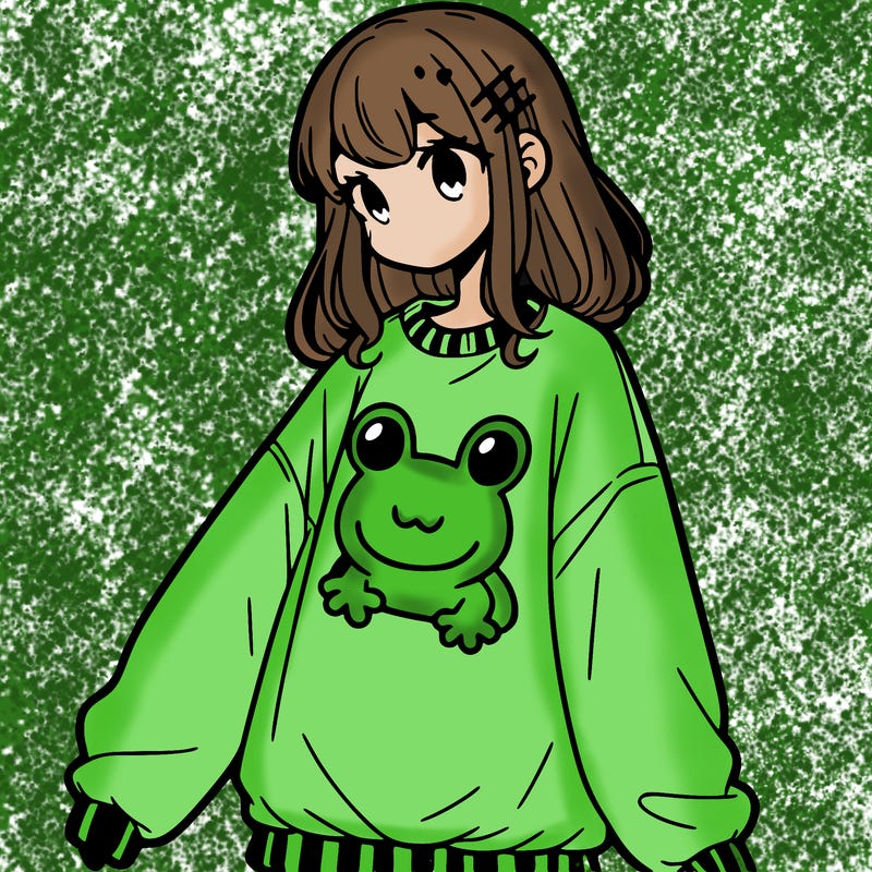 girl wearing frogging sweatshirt
