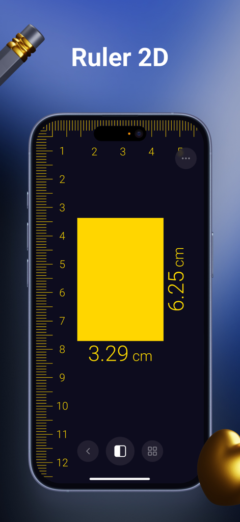 Smartphone-Bildschirm zeigt das 2D-Lineal-Werkzeug, das ein Rechteck in Zentimetern misst