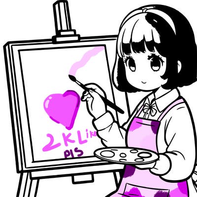 a chubby manga woman, painting.
