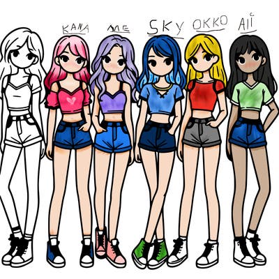 a group of girls wearing crop tops and shorts
