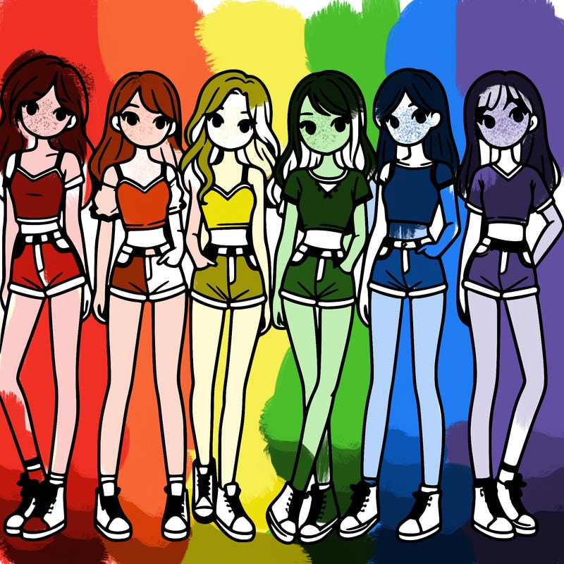 a group of girls wearing crop tops and shorts