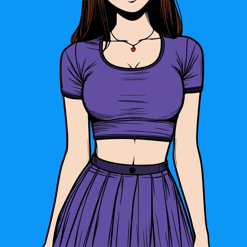 realistic girl wearing crop top and skirt