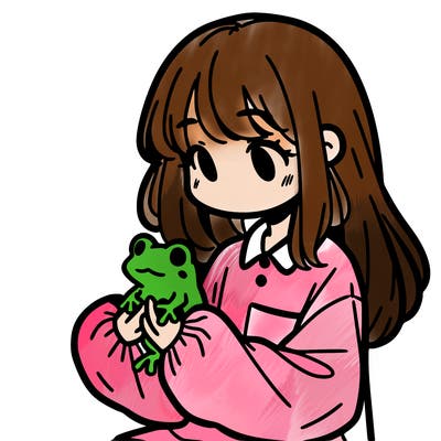 girl with long hair and a oversized shirt. and she is holding a frog