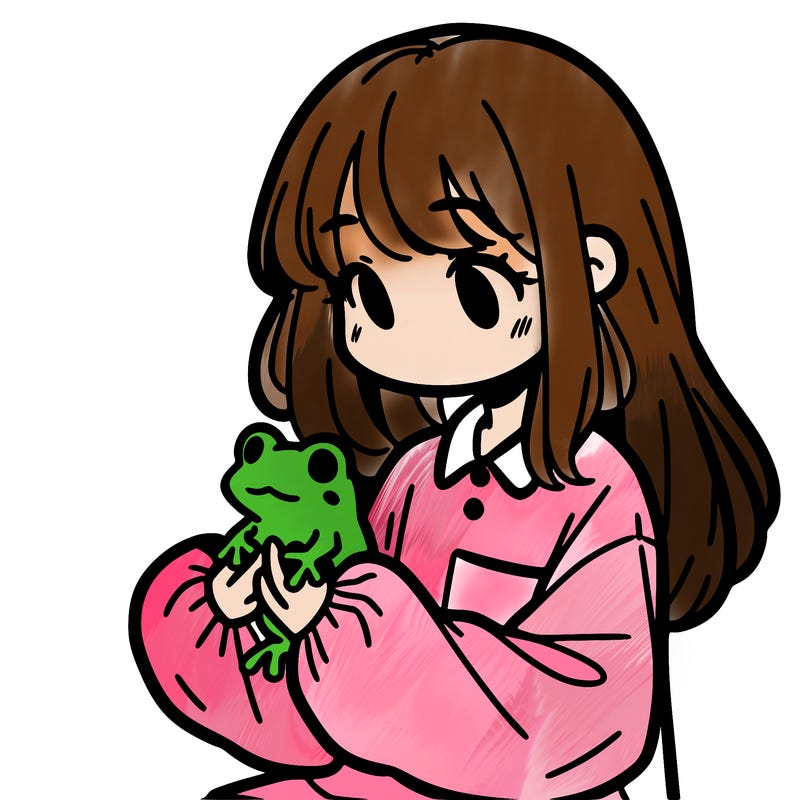 girl with long hair and a oversized shirt. and she is holding a frog