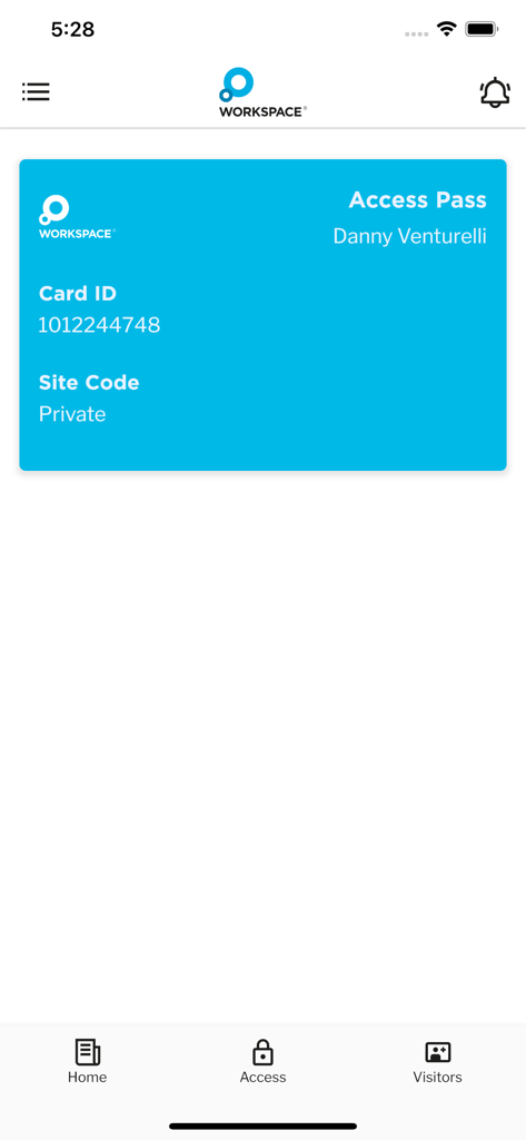 MyWorkspace - MyWorkspace app digital access pass screen