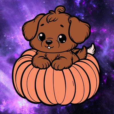 cute little puppy in a pumpkin