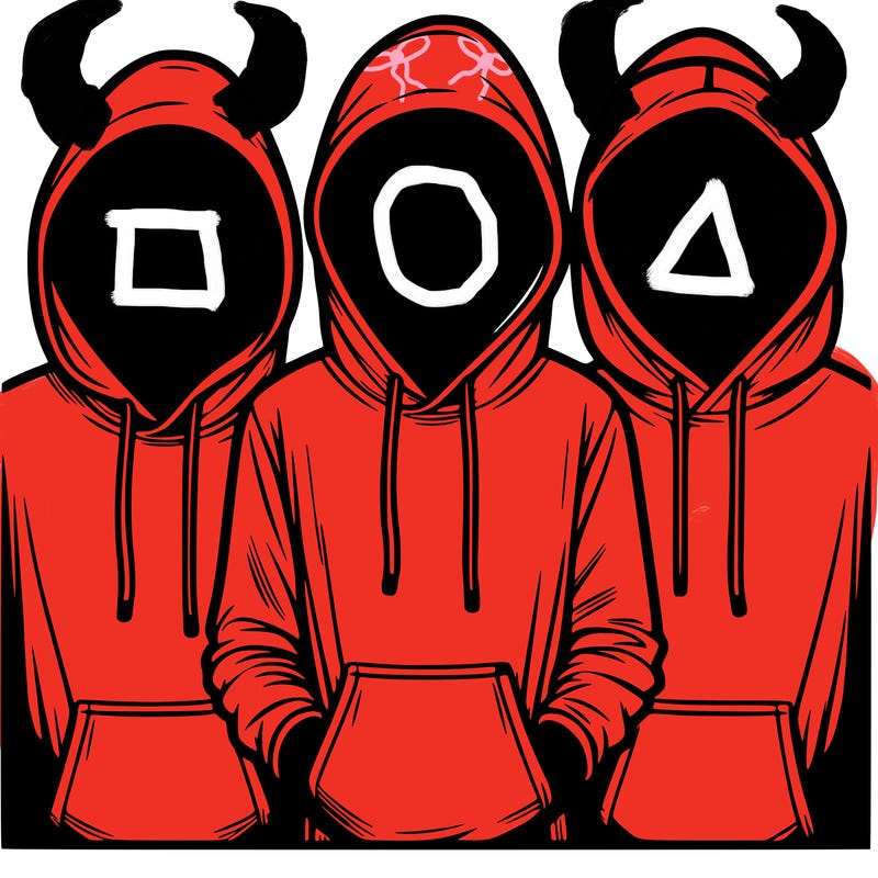 3 faceless people in  hoodies
