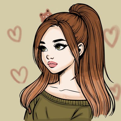 realistic girl with a high ponytail