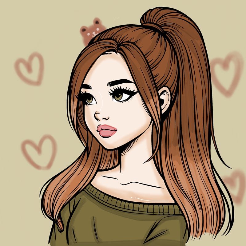 realistic girl with a high ponytail