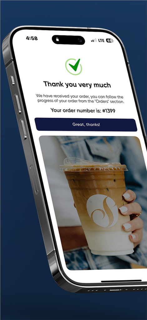 Pantalla de éxito de pedido de la app San Martín con mensaje de agradecimiento y número de pedido