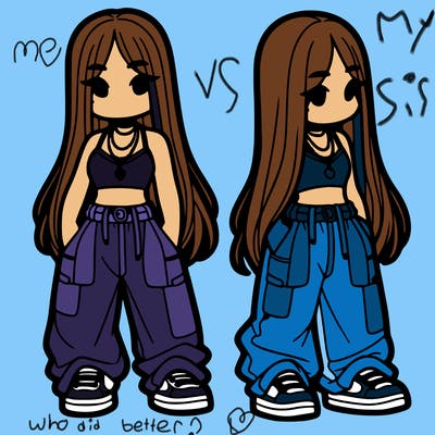 girl in baggy pants crop top and long hair