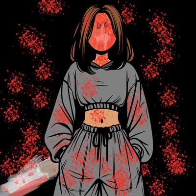 realistic girl faceless with baggy pants and a crop top