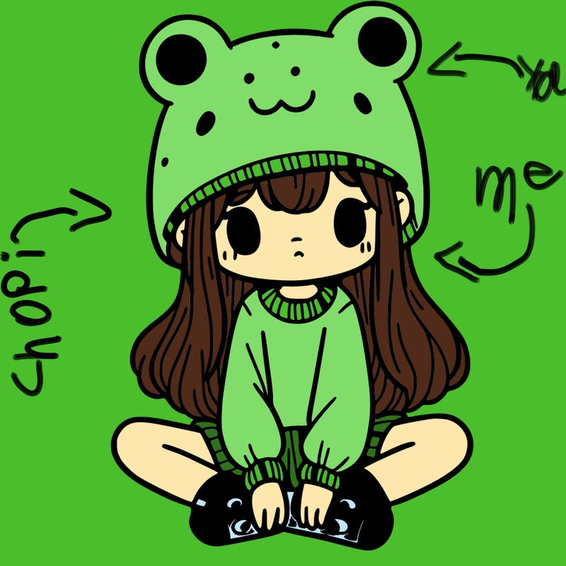 a girl wearing a frog hat and some frog socks