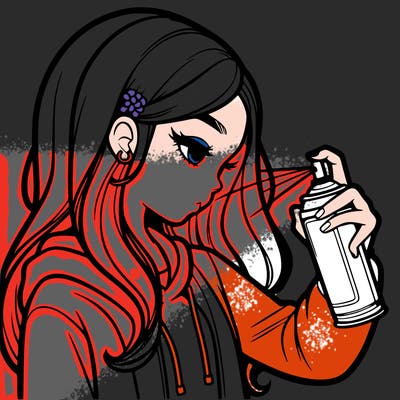 a realistic girl spray painting