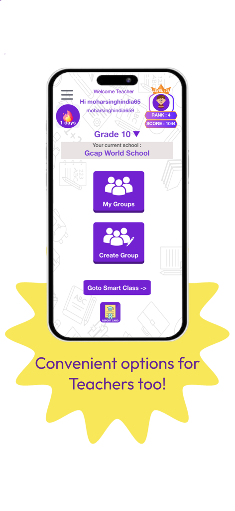 Panel de la aplicación Scholar Planet que muestra herramientas de gestión de aula para profesores