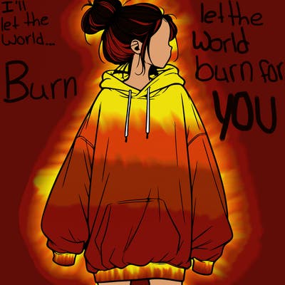 realistic girl with a oversized sweatshirt on and a bun