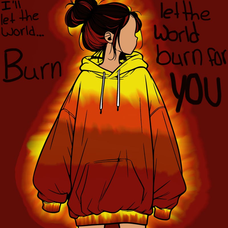 realistic girl with a oversized sweatshirt on and a bun