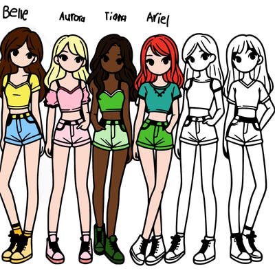 a group of girls wearing crop tops and shorts