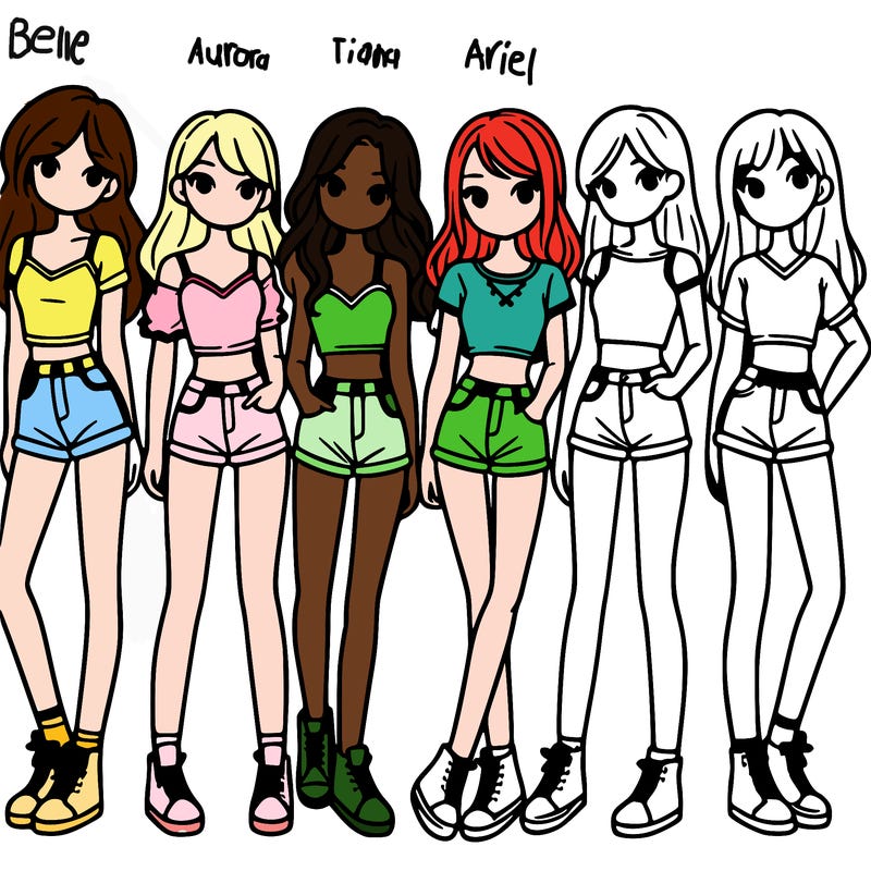 a group of girls wearing crop tops and shorts