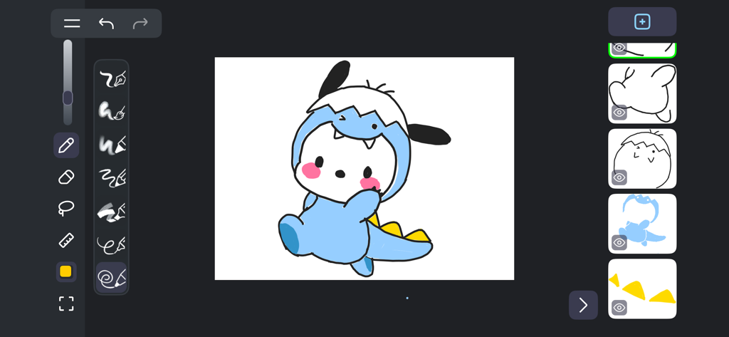 ArtWork: Simply Draw - Oberfläche der ArtWork Simply Draw App, die eine Schritt-für-Schritt-Charakterzeichnung mit Werkzeugen und Ebenen zeigt