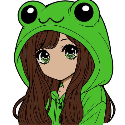 a pretty girl wearing a frog hoodie portrait with long hair