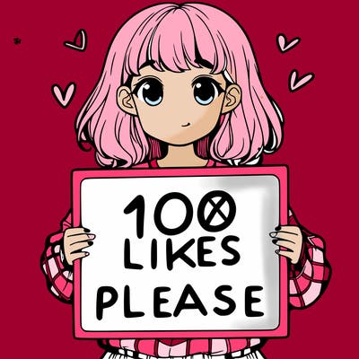 a girl holding a sign saying 100 likes please