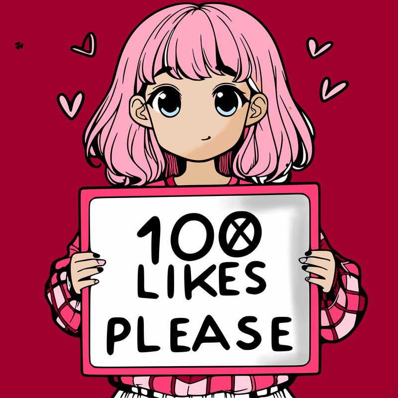 a girl holding a sign saying 100 likes please