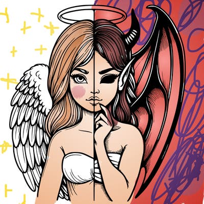 realistic angel half demon