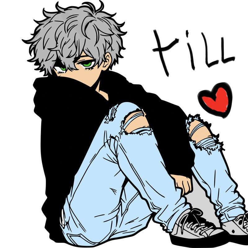 a male hoddie ripped jeans messy hair anime