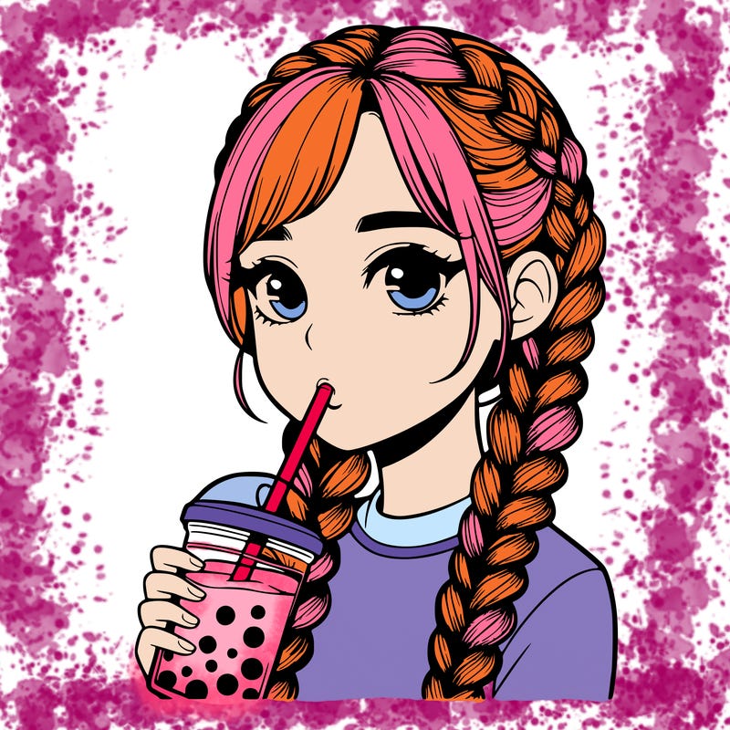 realistic girl with braided hair drinking boba