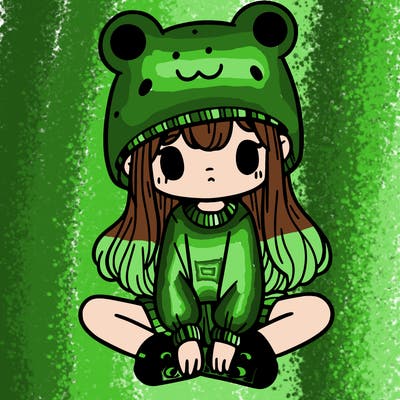a girl wearing a frog hat and some frog socks