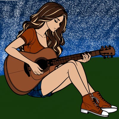 realistic woman play guitar