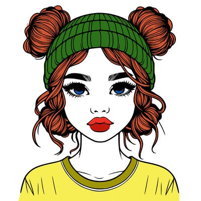 realistic girl with buns in her hair with a beanie on