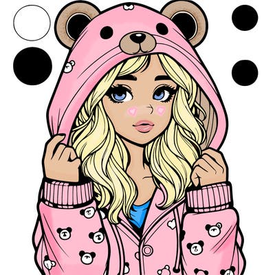 realistic girl in a animal pjs hoodie