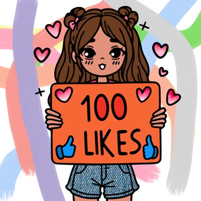 girl holding a sign saying 100 likes