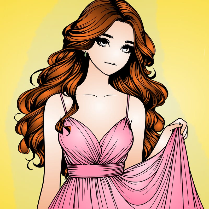 realistic girl in flowy silky prom dress