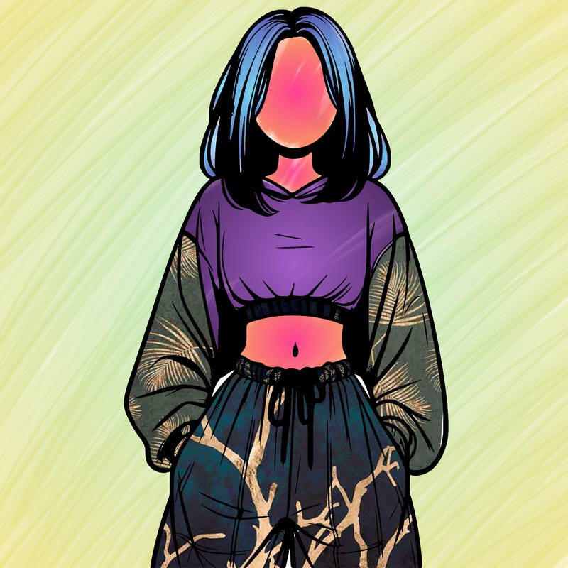 realistic girl faceless with baggy pants and a crop top