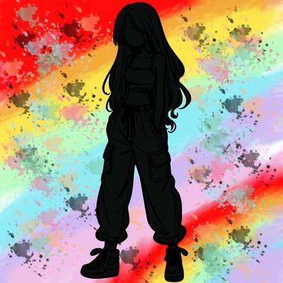 girl in baggy pants crop top and long hair