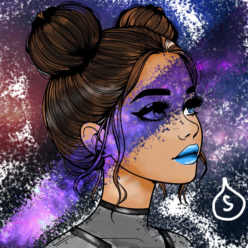 realistic girl with buns on the top of her head