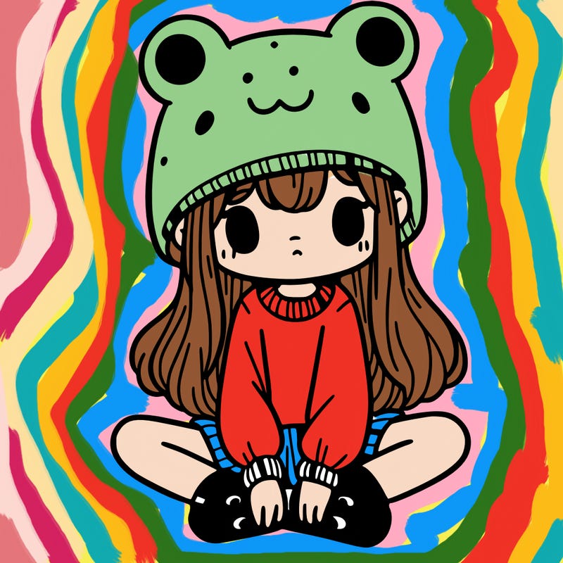 a girl wearing a frog hat and some frog socks