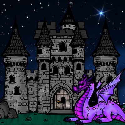 medieval castle with dragon