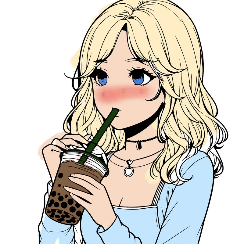 realistic girl drinking boba tea