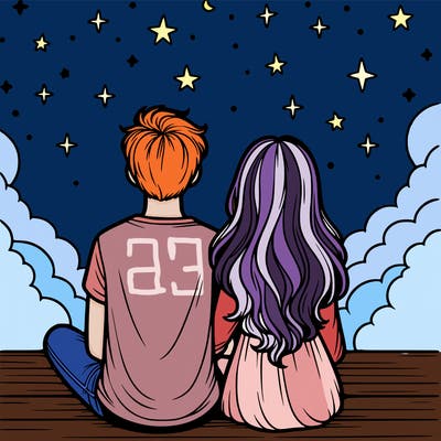 a couple under the stars with there backs turned