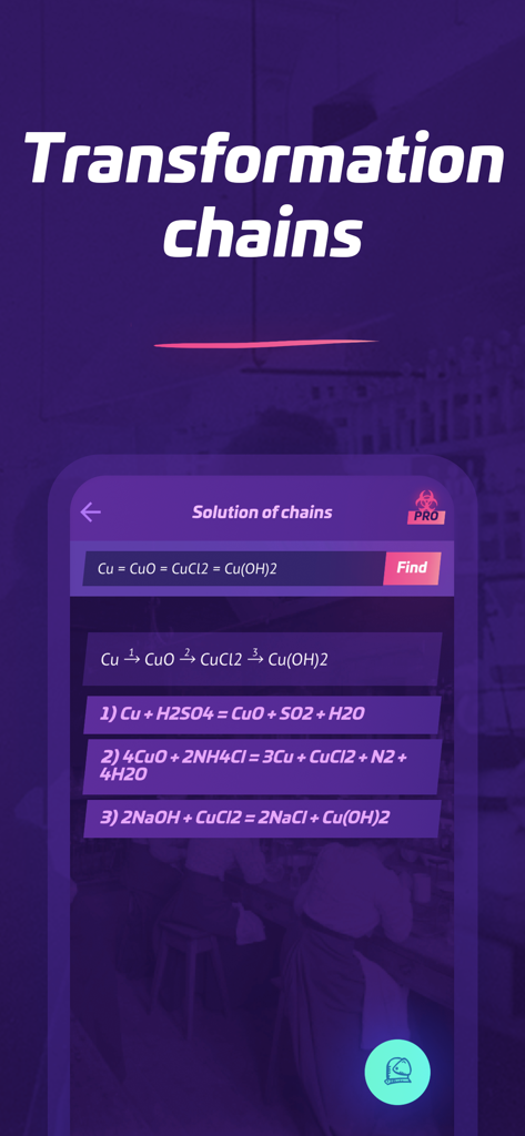 Chemistry AI· - Chemistry AI app interface solving a chemical transformation chain.