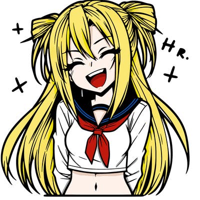 anime mean girl giggling with long hair and crop top on