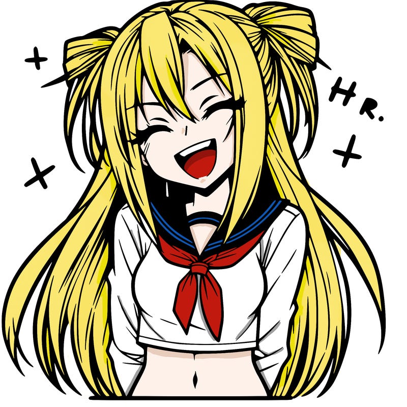 anime mean girl giggling with long hair and crop top on